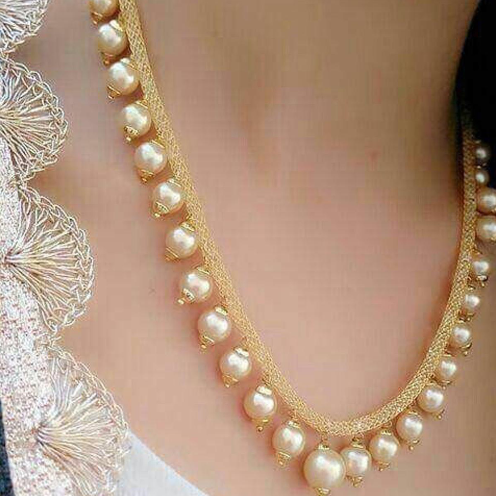 Metal Pearl Gold Necklace Jewelry Set for Women - Golden