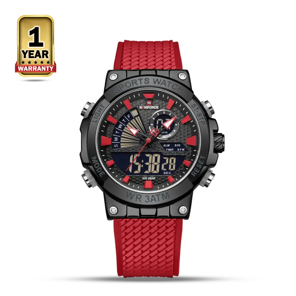 NAVIFORCE 9219 Sports Military Digital Analog Watch For Men - Red Black