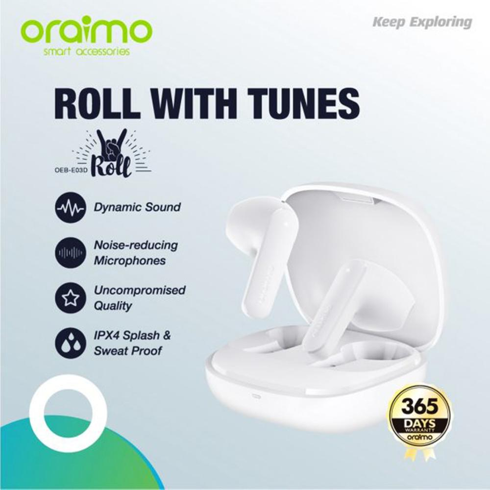 Oraimo OEB-E03D Roll Dynamic Sound Noise-reducing Microphones True Wireless Earbuds - White