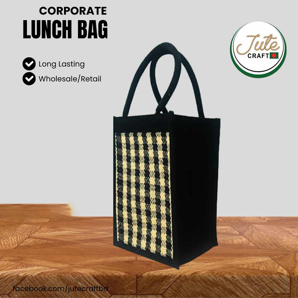 Jute Lunch Bag - Black and White Check