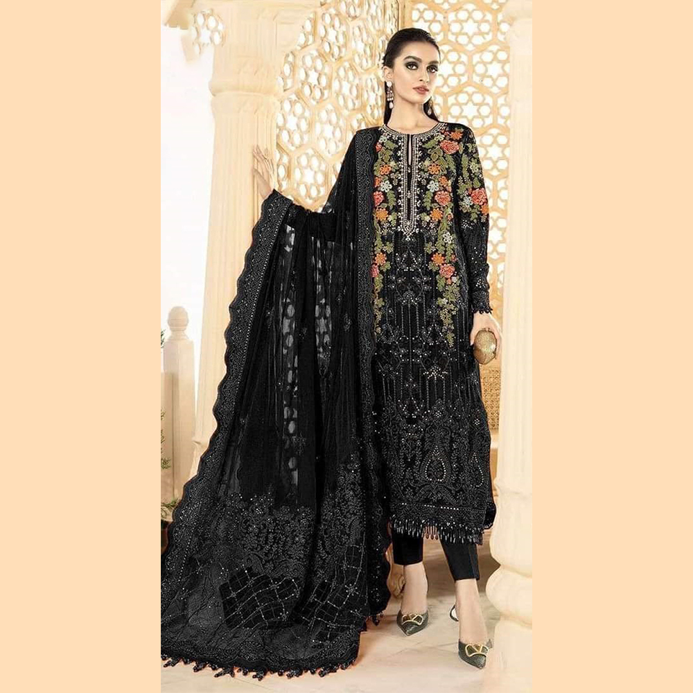 Unstitched Net Embroidered Salwar Suits  For Women - Black - K-1616 B