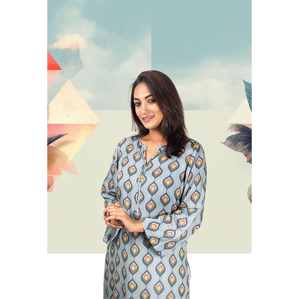 Viscose Printed Kurtis For Women - Ash - ELV010