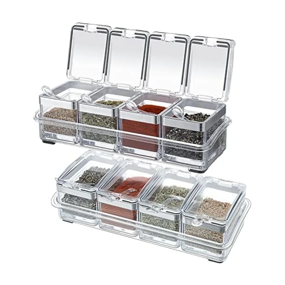 4 IN 1 Crystal Seasoning Box Acrylic Spice Container Jar With Spoon Set