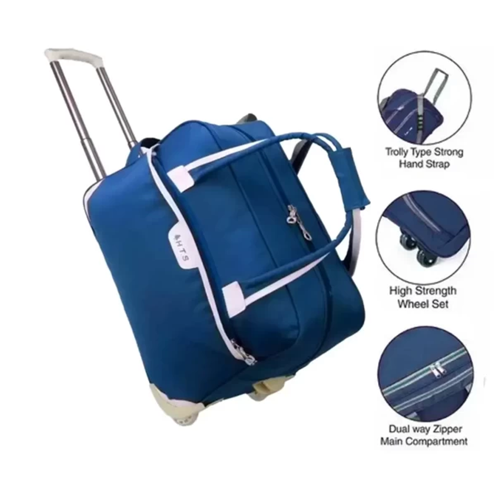 HTS Parachute Rolling Duffel Travel Trolley Bag - 24 Inch - Royal Blue