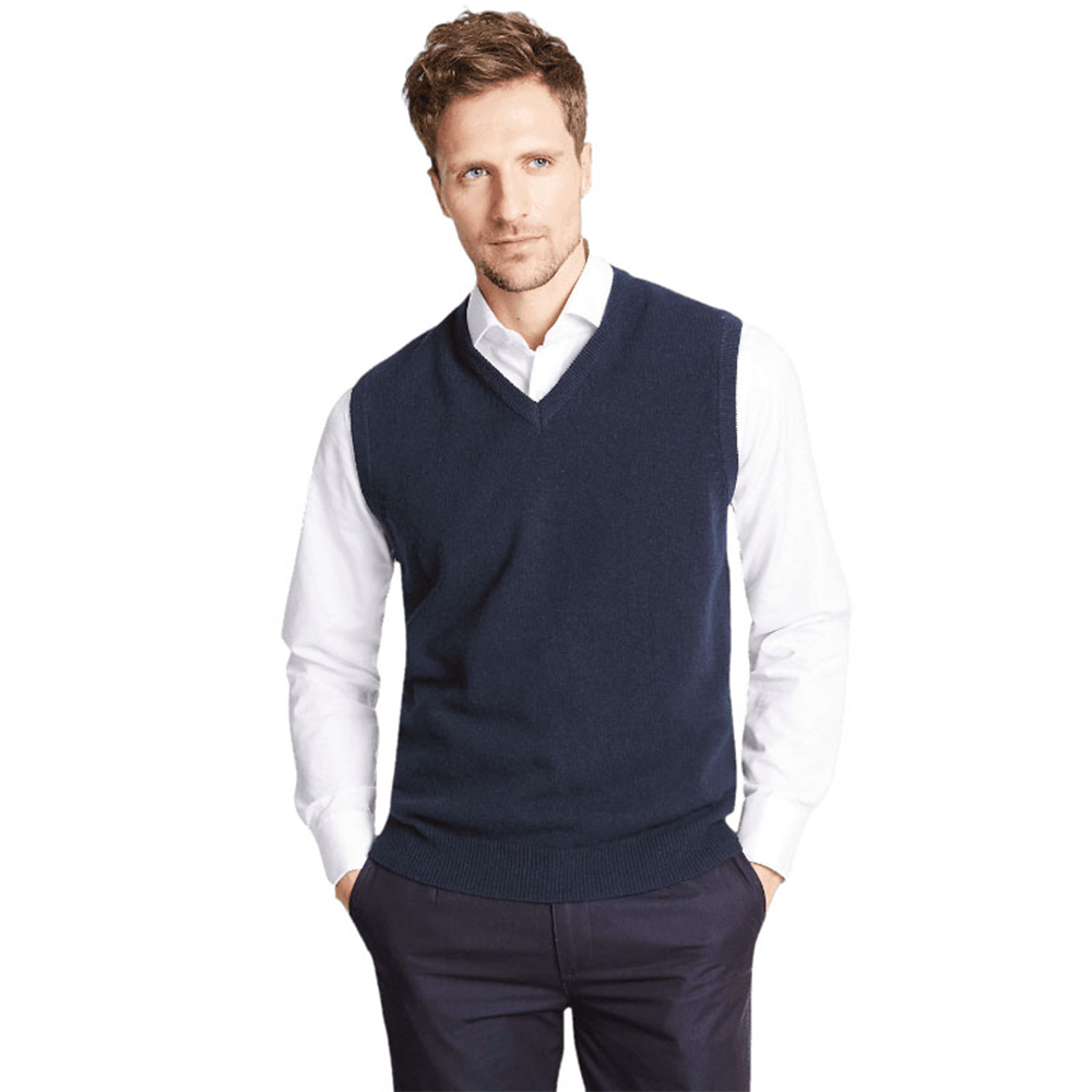 Woolen Winter Sleeveless Sweater for Men - Navy Blue - J-48