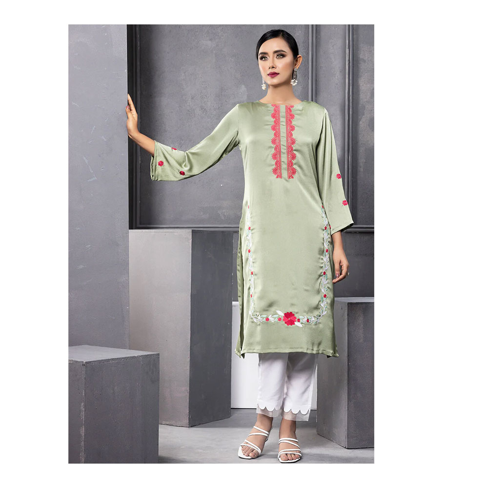 Buy Showstopper Crepe Silk Kurti for Women - Moss Green - M06 and Get Freyias Damage Repair Shampoo with Coconut Milk - 220ml Free