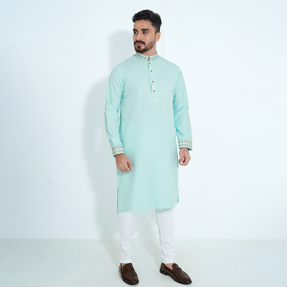 Dubai Cherry Premium Panjabi For Men - Aqua Mist - 2534