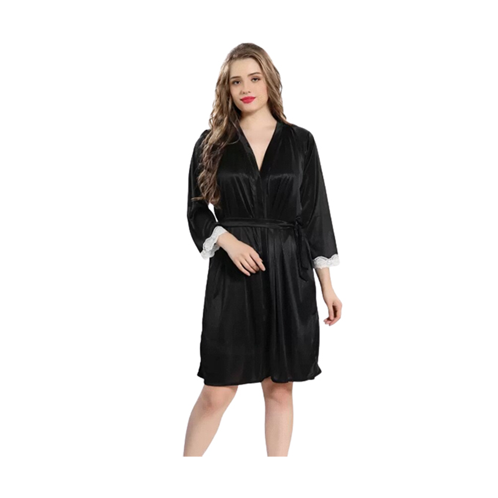 Satin Two Part Night Wear For Women - Black - ND-20