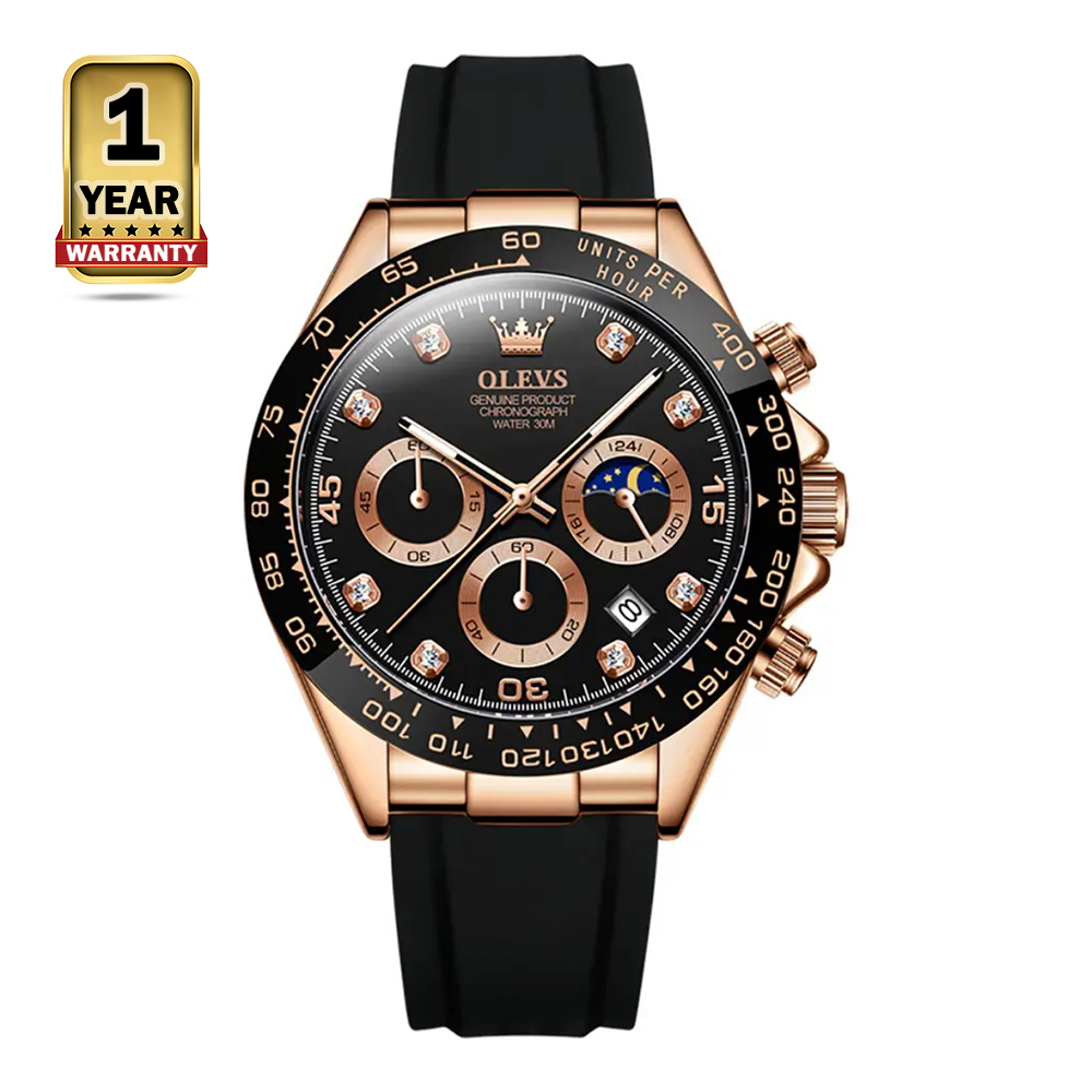 Olevs 2875 Stainless Steel Chronograph Sport Wrist Watch For Men - Black