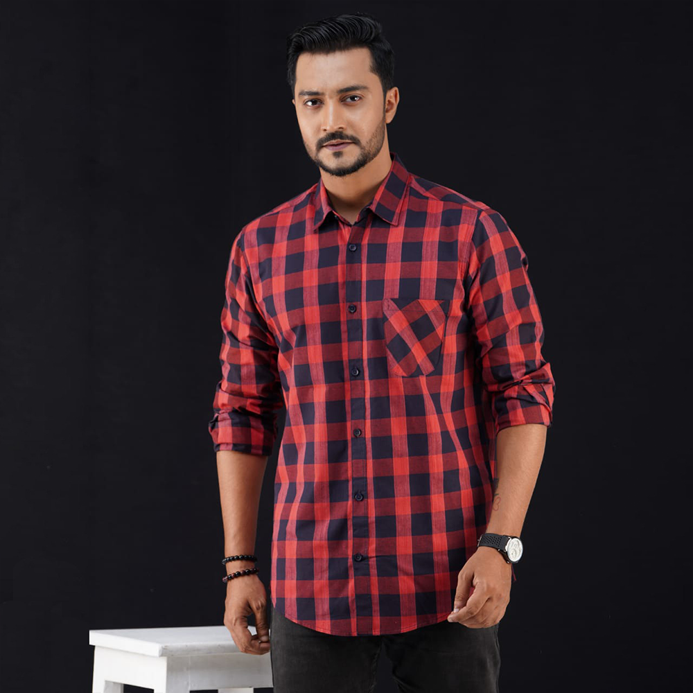 Cotton Full Sleeve Check Shirt For Men - Multicolor - Shirt-01