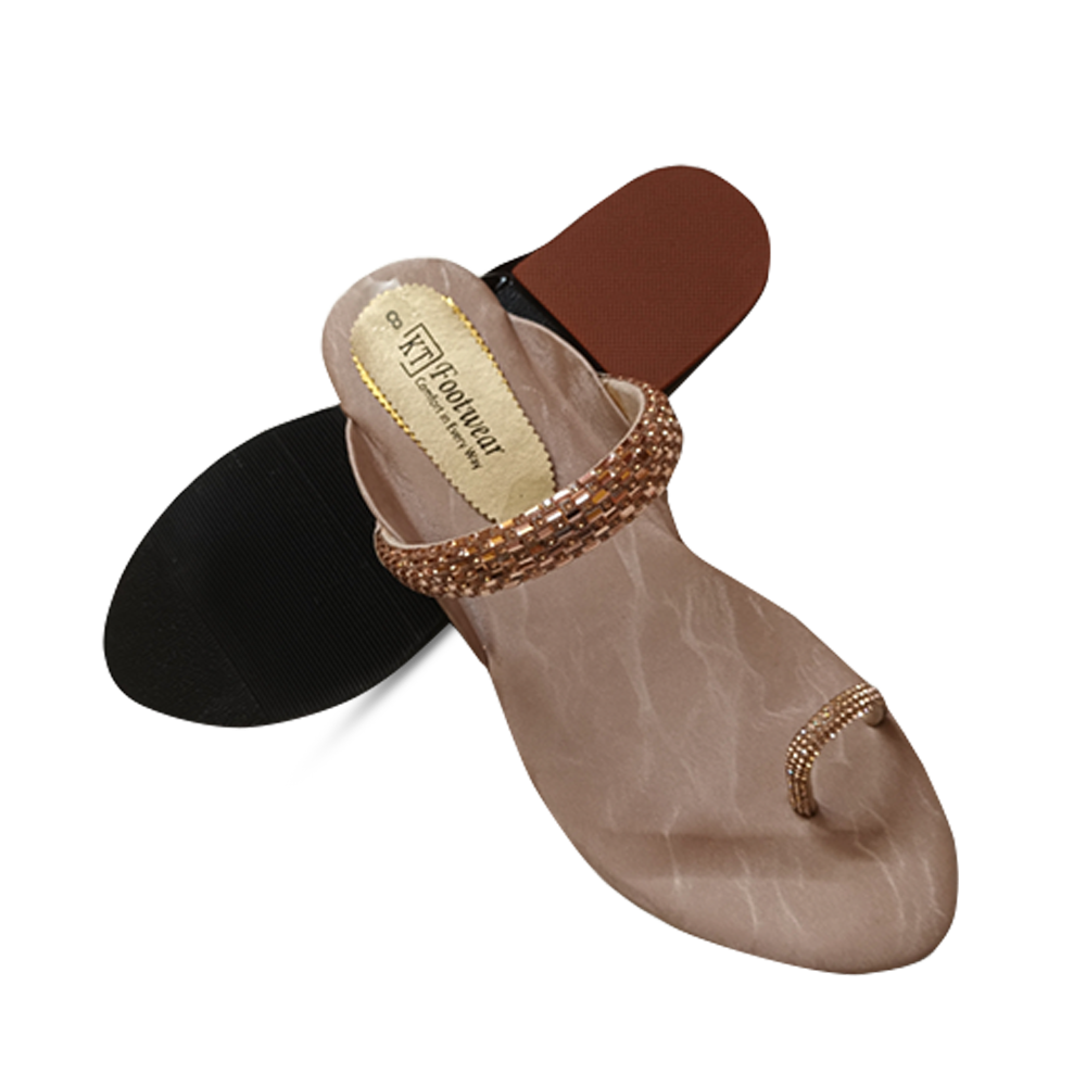 PU China Rexine Casual Flat Sandal for Women - Golden - KTF L51 