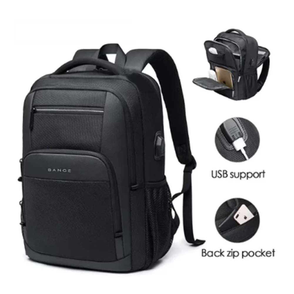 Bange Nylon Polyester Large Capacity Laptop Backpack - Black - 1921