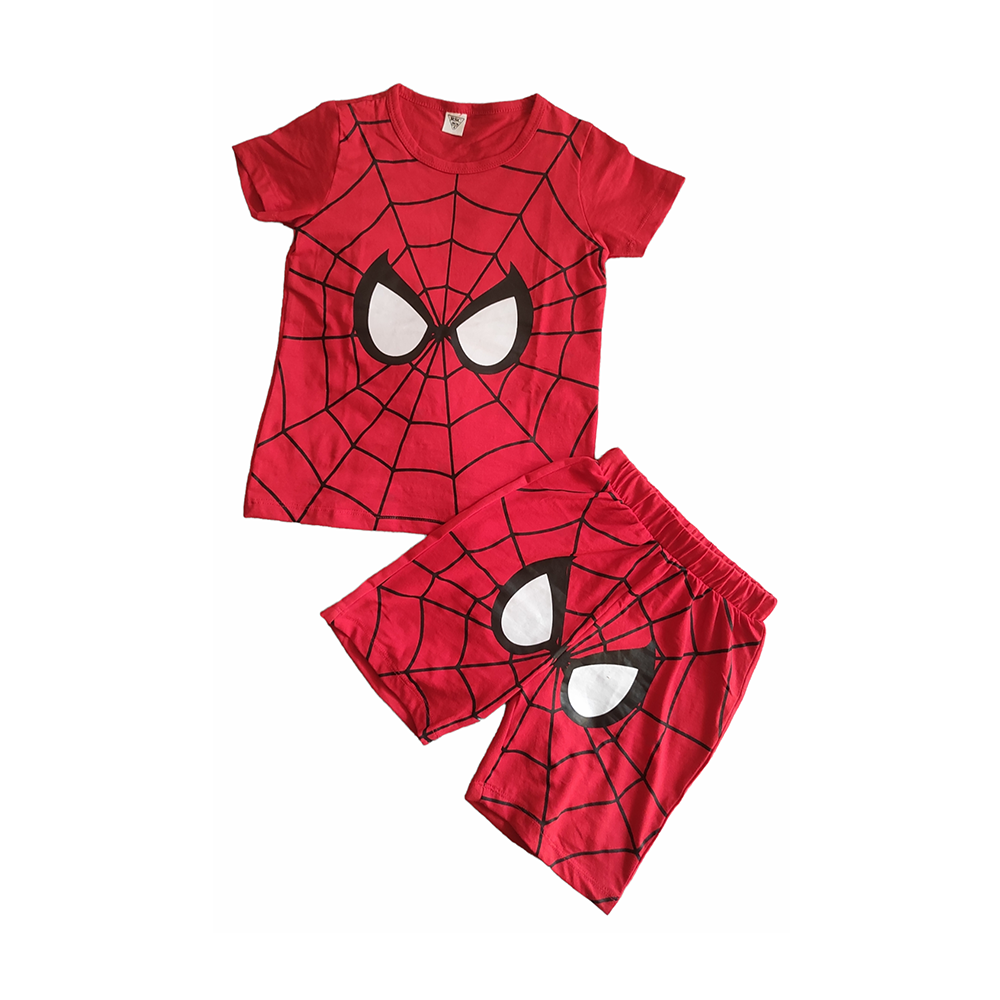 Cotton Spiderman Cartoon Fancy Drees for Kids - AM005 - Red & Black