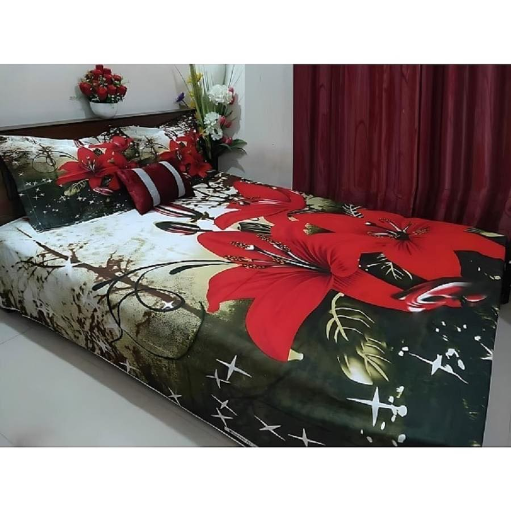 Panel Cotton King Size Bedsheet With Pillow Cover - Multicolor - 192422