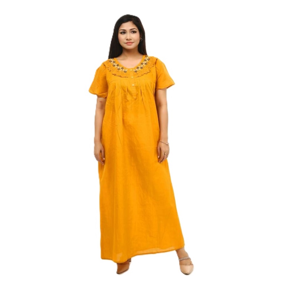 Cotton Half Sleeve Maxi For Women - Mustard