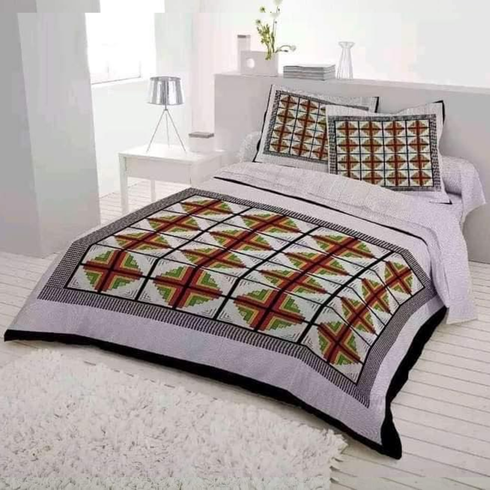 Panel Cotton King Size Bedsheet With Pillow Cover - Multicolor - 192461