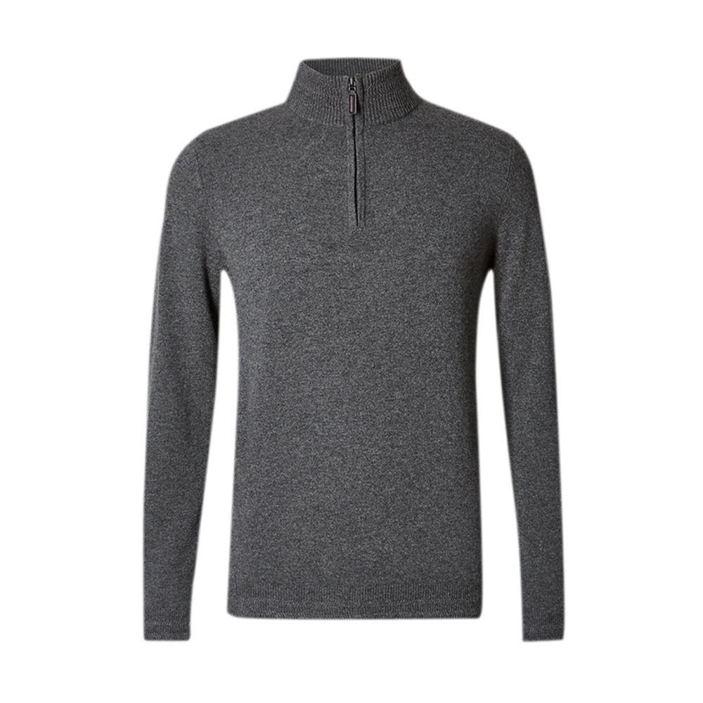 Woolen Fashionable Full Sleeve High Neck Zipper Jumper For Men - J-25 - Gray