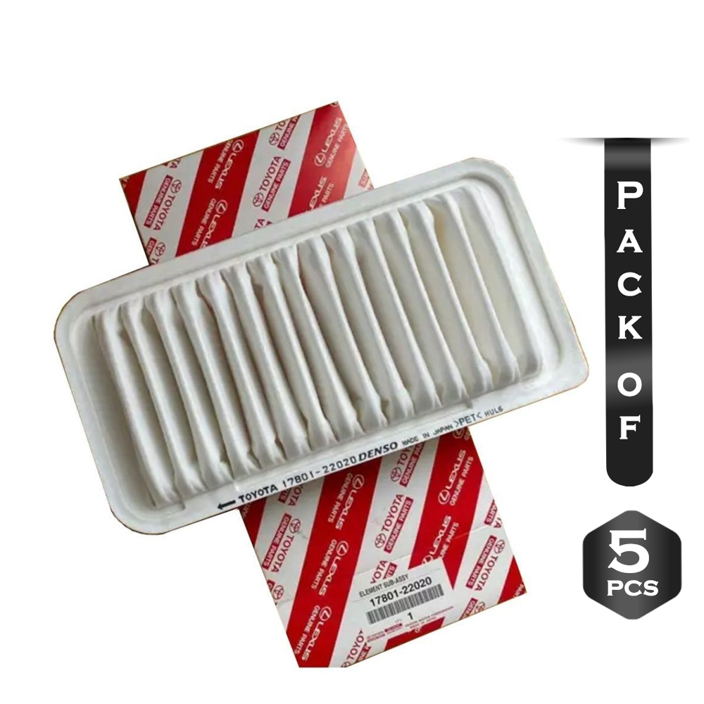 Pack of 5 Pcs Toyota 17801-22020 Air Filter For Toyota Car - White
