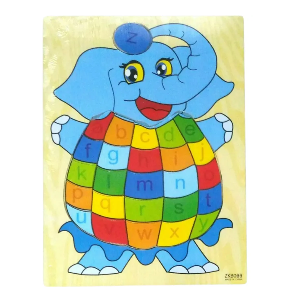 Wooden 3D Cartoon Elephant Alphabet Puzzle Educational Toy For Children - Multicolor