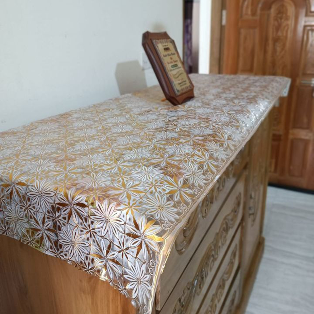 PVC Chest Drawer Wardrobe Mat Cover - Golden -  6 feet by 2.5 feet 