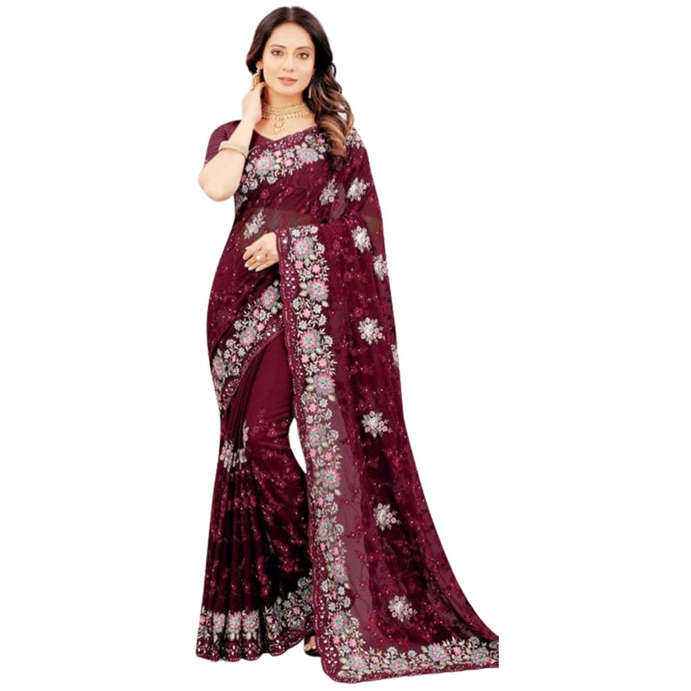 Weightless Georgette Saree With Blouse Piece For Women - Purple - SJ-82