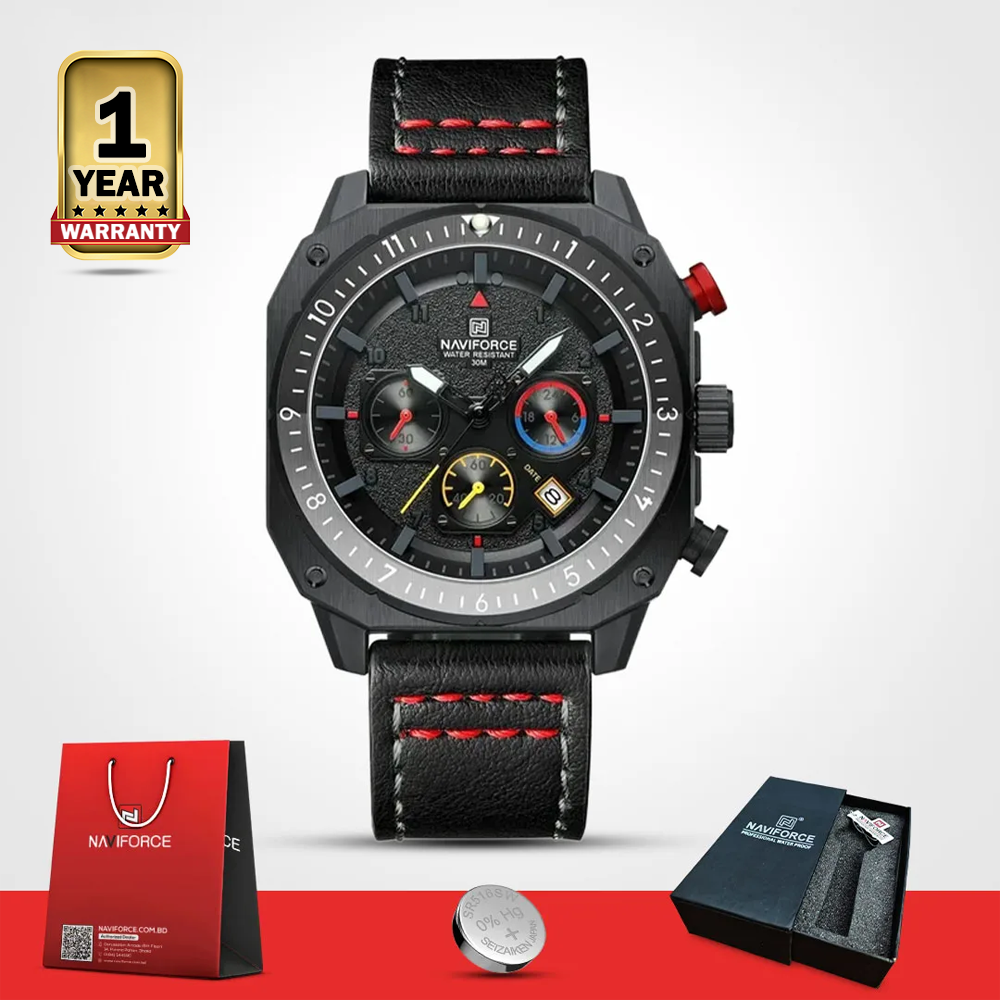 Naviforce 8057 Leather Belt Watch for Men - Black