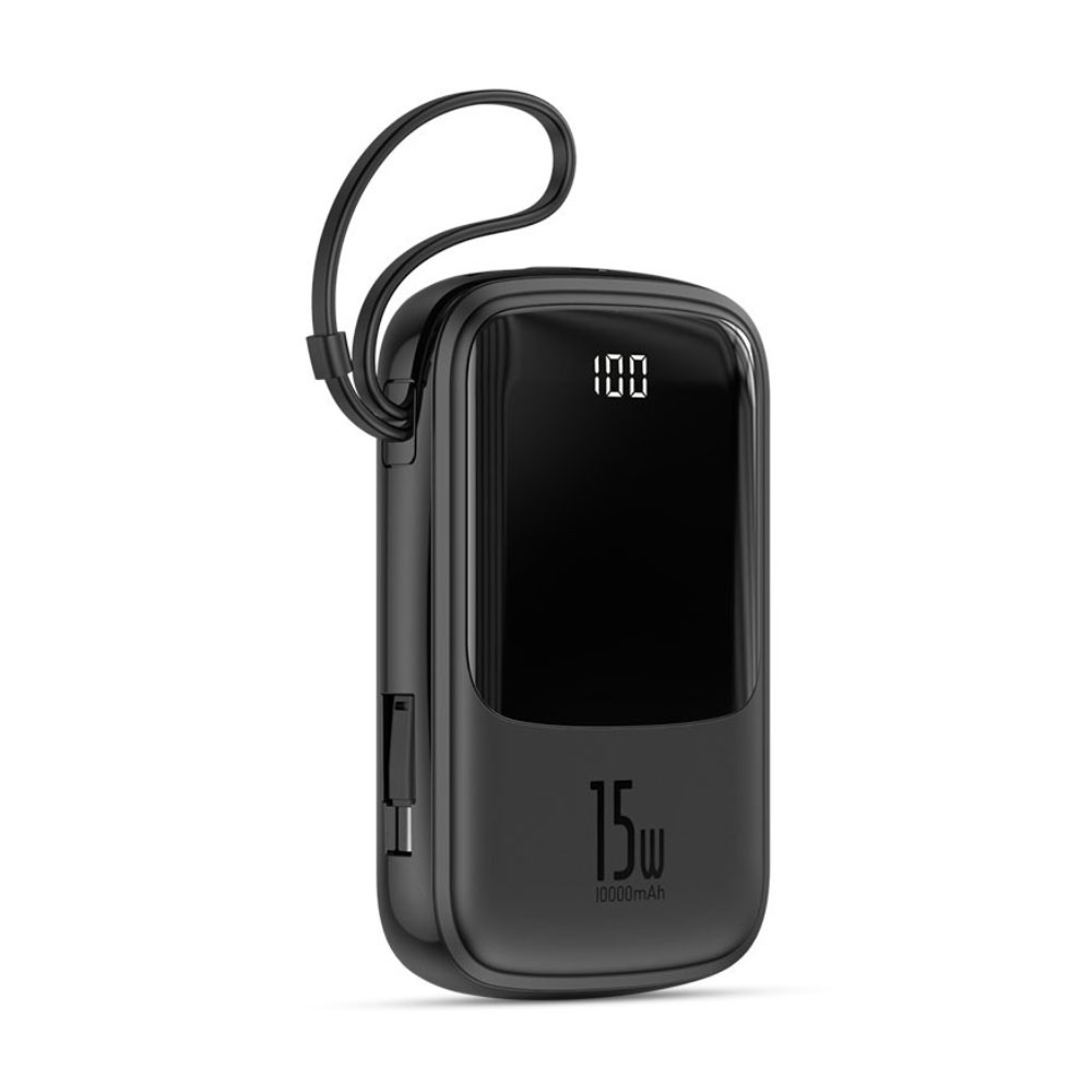 Baseus Qpow Digital Display 3A 10000mAh Power Bank with 15w Lightning Cable - Black