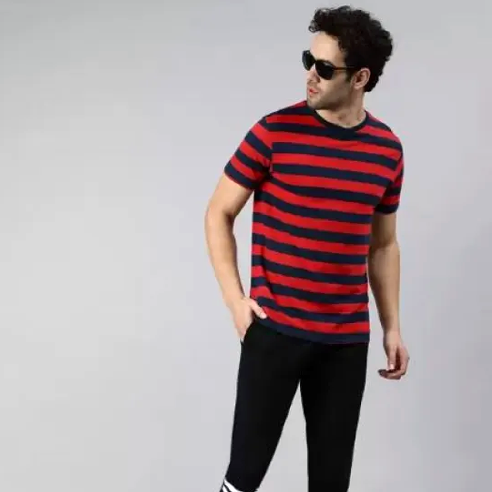 Cotton Long Sleeve T-Shirt For Men - Red and Black - M Size