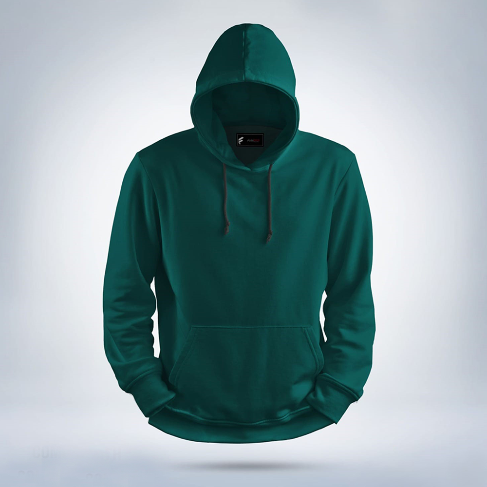 Fleece Cotton Solid Winter Hoodie For Men - Sea Green