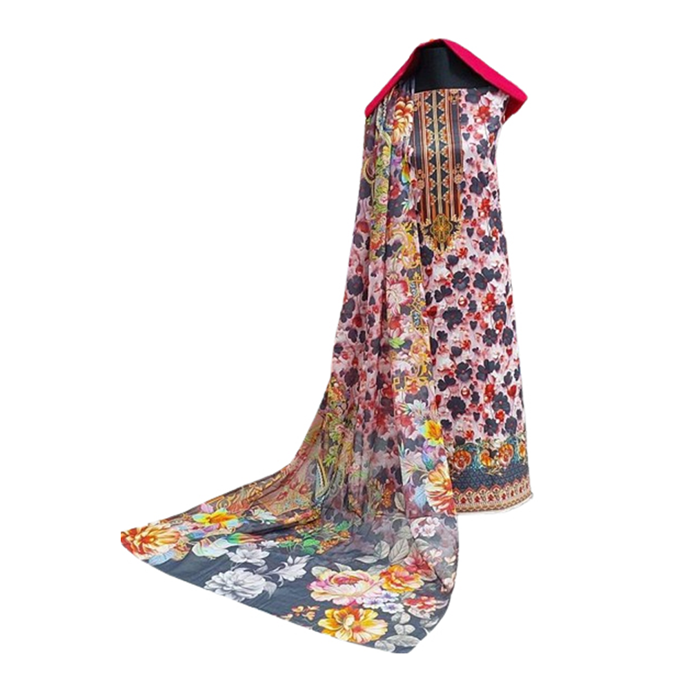 Unstitched Cotton Digital Printed Three Piece for Women - Multicolor - 3A-T14