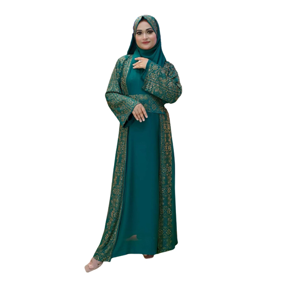 Dubai Cherry Borkha With Hijab For Women - Green - BK-P32