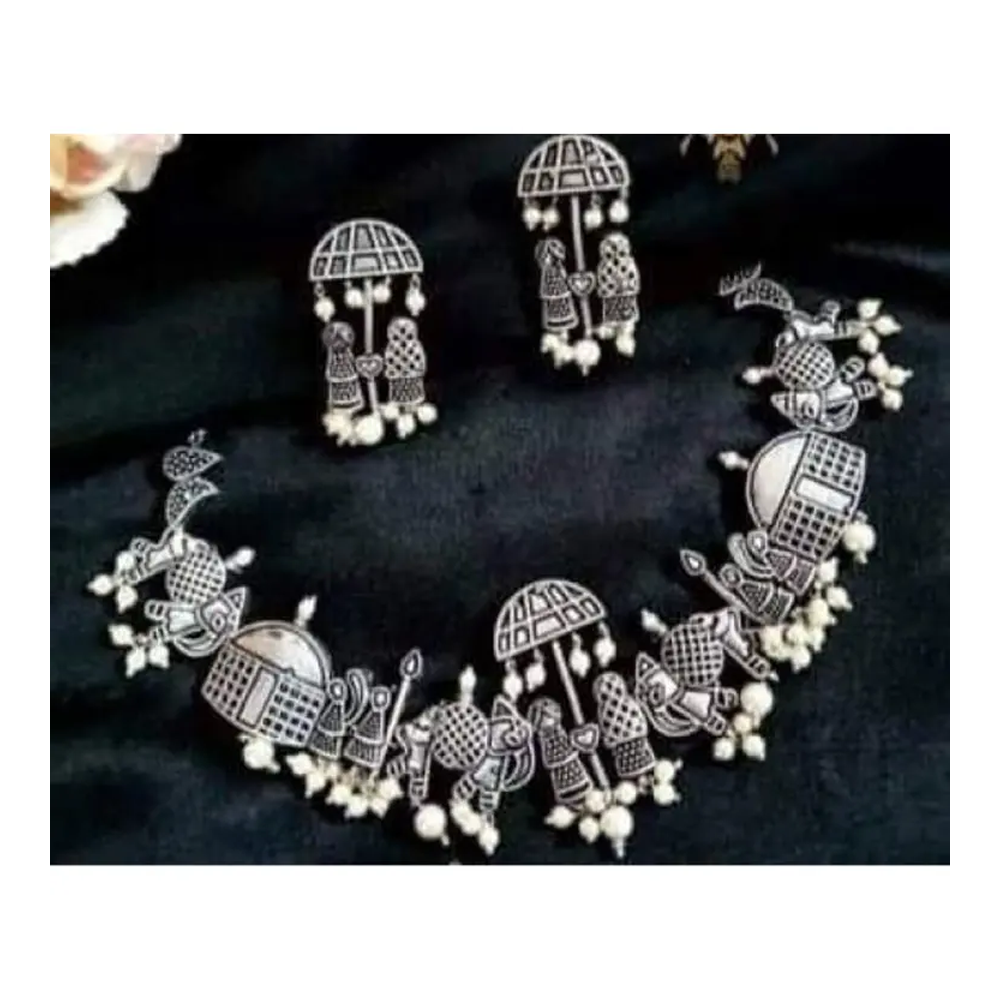 Choker Necklace Jewellery Sets For Women - Silver