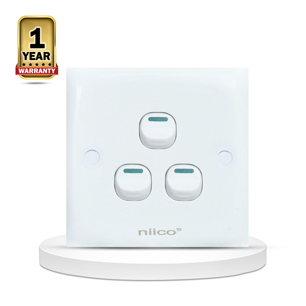 Niico Classic 3 Gang 1 Way Wall Switch - White