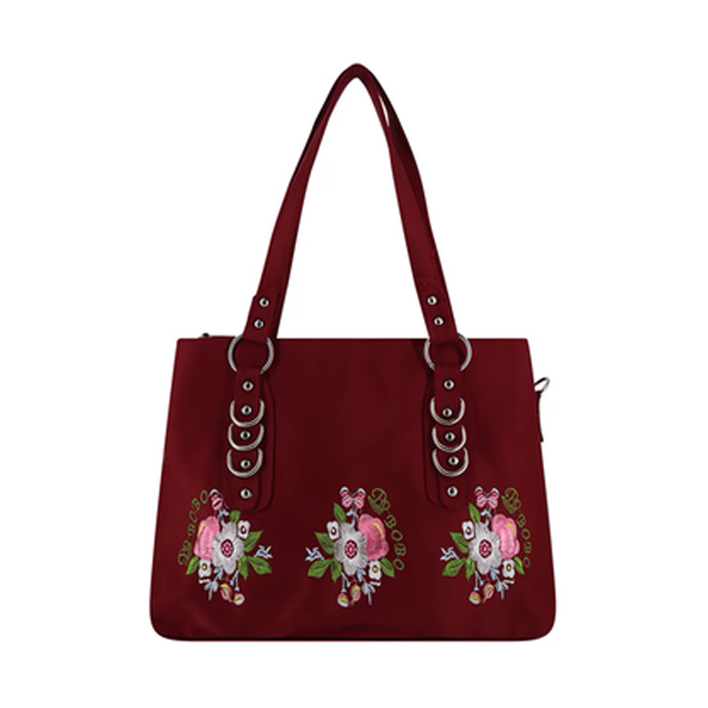 Nylon and Polyester with Embroidery Hand Bag For Women - Maroon