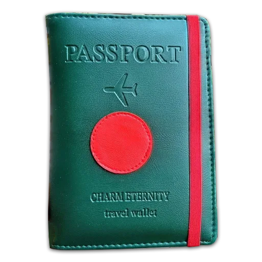 Leather Passport Cover Green and Red