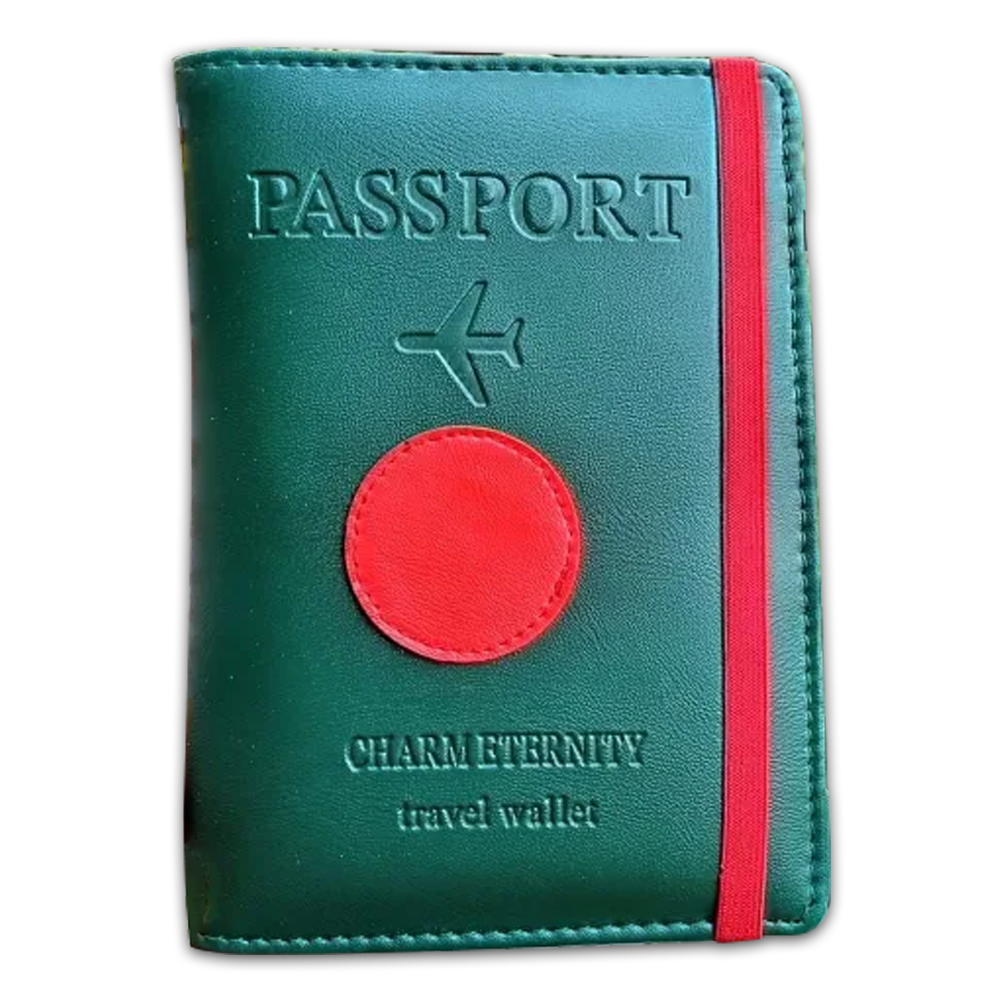 Leather Passport Cover - Green and Red