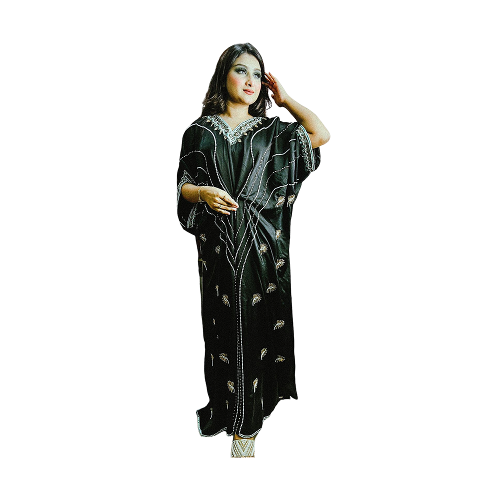 Fanaa Designer Zardozi Work Royal Silk Kaftan For Women - Attitude Black