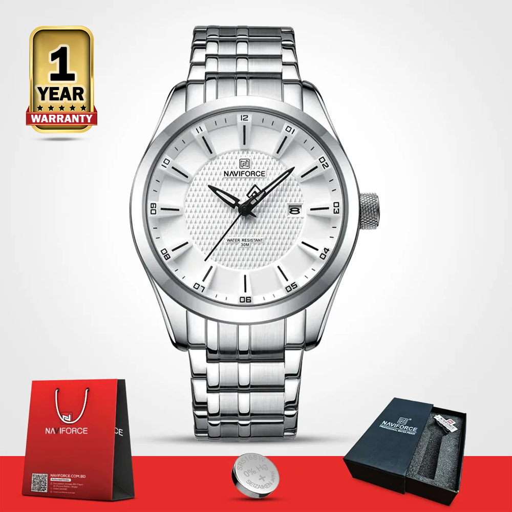 Naviforce 8032 CH Stainless Steel Watch for Men - Silver White