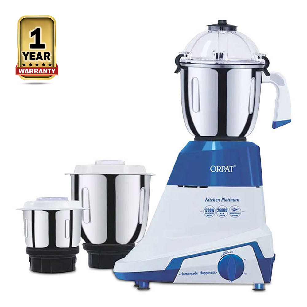 Orpat Kitchen Platinum Mixer Grinder and Blender 3 Jars - 1200W - Blue and White