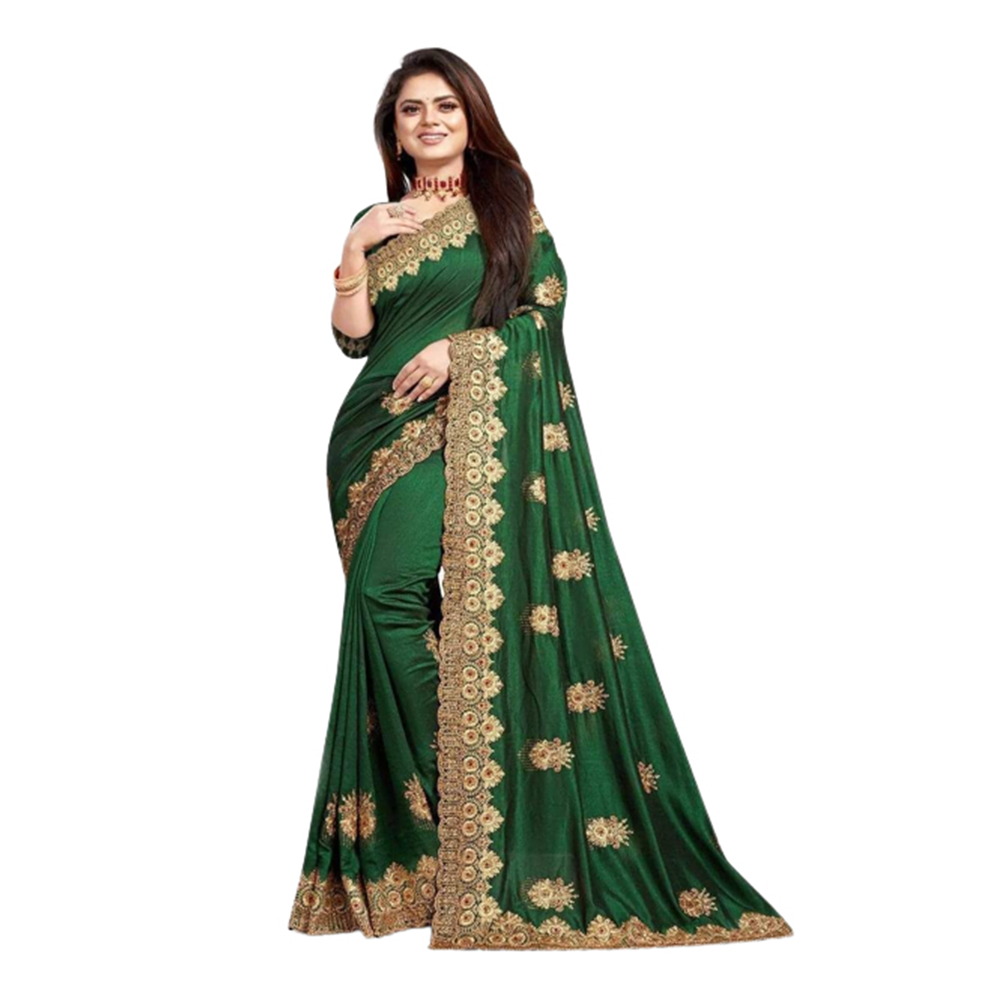 Soft Georgette Embroidery Saree With Blouse Piece For Women - Green - SJ-21