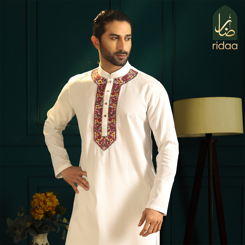 Cotton Embroidery Panjabi For Men - RD-22 - White