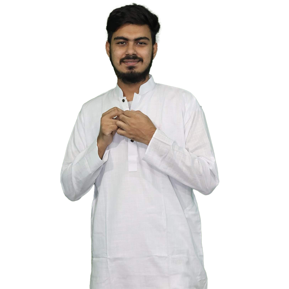 Dhupiyan Cotton Silk Semi Long Panjabi For Men - White