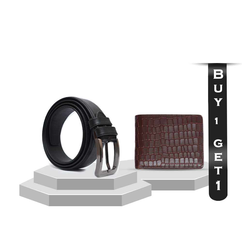 Buy 1 Zays Premium Super Soft Leather Belt For Men And Get 1 Crocodile Embossed Wallet Free - B1G1-05