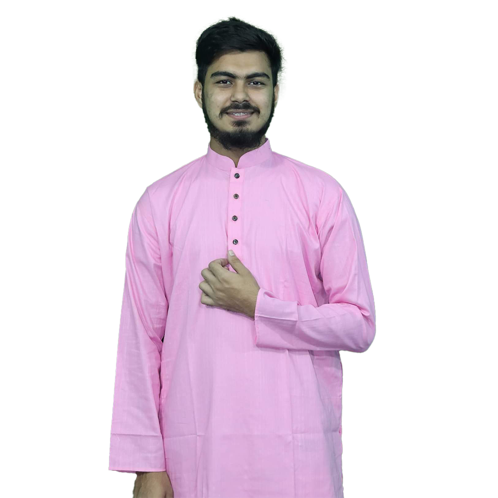 Dhupiyan Cotton Silk Semi Long Panjabi For Men - Pink