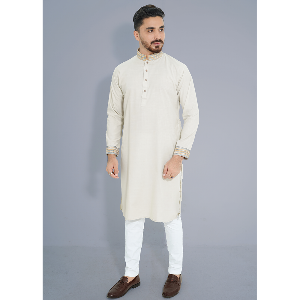 Premium Cotton Panjabi For Men - Off White - 2528