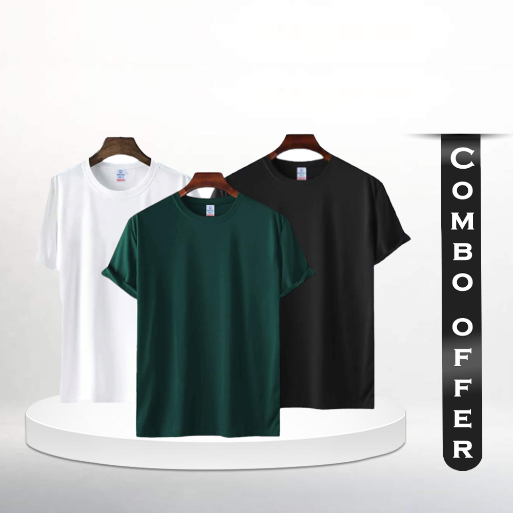 Combo of 3 Pcs Cotton Half Sleeve T-Shirt for Men - Multicolor - T9