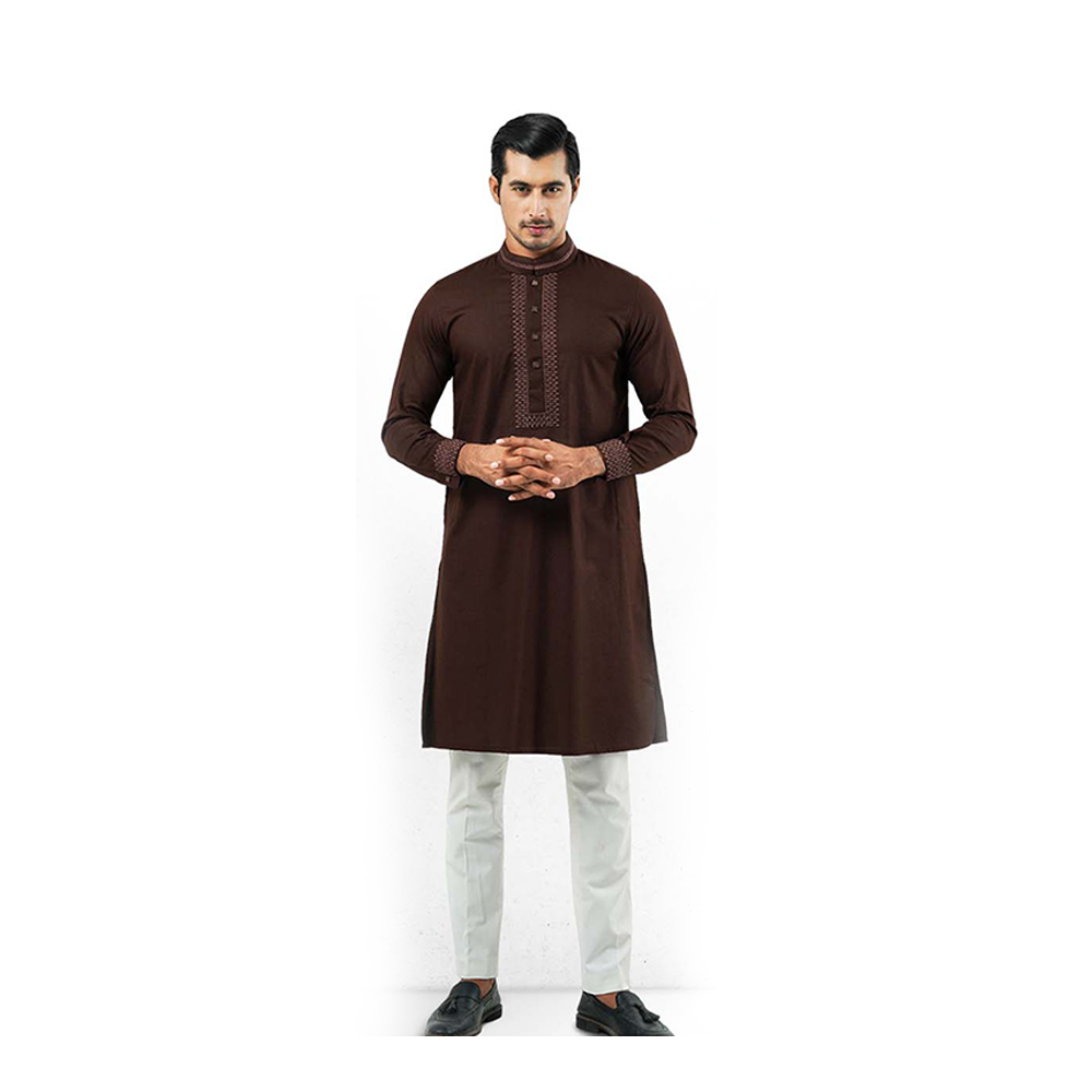 Manfare Cotton Embroidered Panjabi for Men - Coffee - MP-66