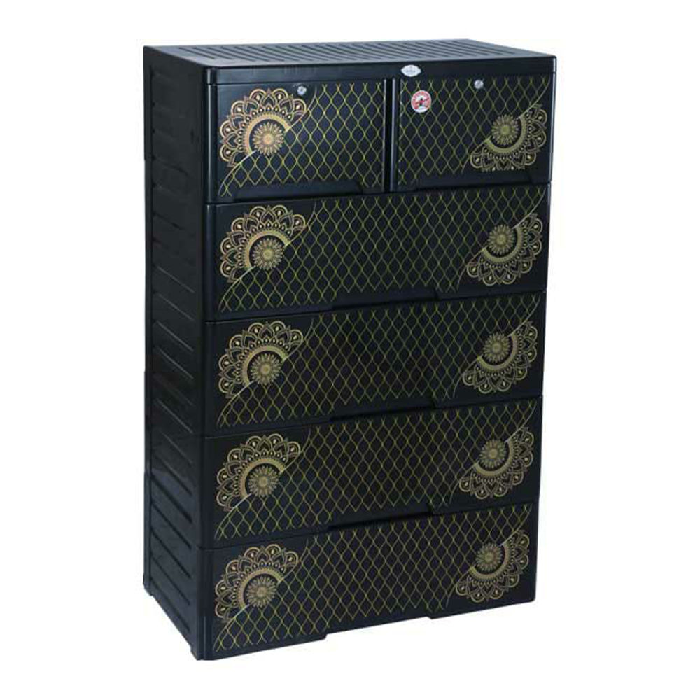 RFL Double Wardrobe - 5 Drawer - Black