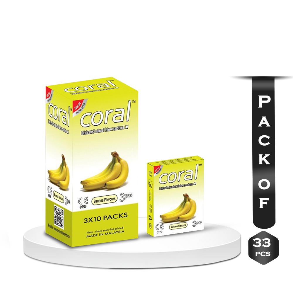 Pack of 33 Pcs Coral Banana Flavor Condom