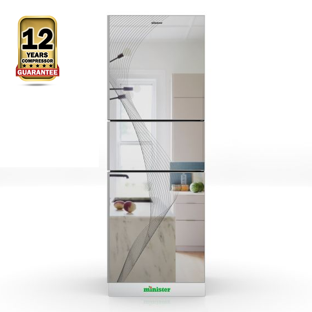 Minister M-330 3 Door Refrigerator - 330 Litre - Mirror Stripe